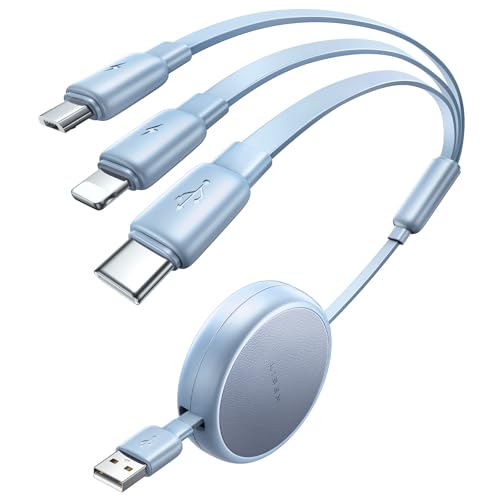 LISEN Multi Charging Cable, 3 in 1 Charging Cable, Retractable Car Charger with Type C/L/Micro USB Ports for iPhone 16 15 14 Pro Max/Samsung Galaxy S25/PS/Kindle, Multi Chargers for All Devices – Enhanced Compatibility and Speed