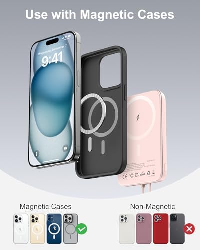 Asper X Mag Safe 10,000 m Ah Portable Power Bank – Dual Charging Solutions with 15 W/22.5 W Fast Charging, Smart LED Power Display, Built-in USB-C Cable & Compact Design for i Phone 16/15/14/13/12 & Galaxy S25 – Ultimate Travel Companion for Efficient Power Management