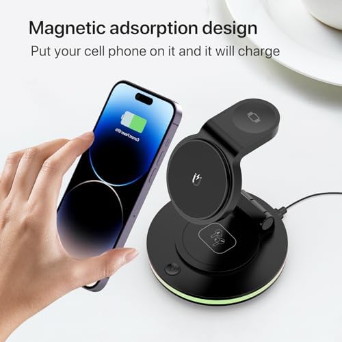 Ultimate 3-in-1 Foldable Charging Station for i Phone, Apple Watch & Air Pods – Magnetic Wireless Charger with Fast Charging for i Phone 11-16 Series, Pro Max Compatibility, Sleek Portable Design for Home & Travel