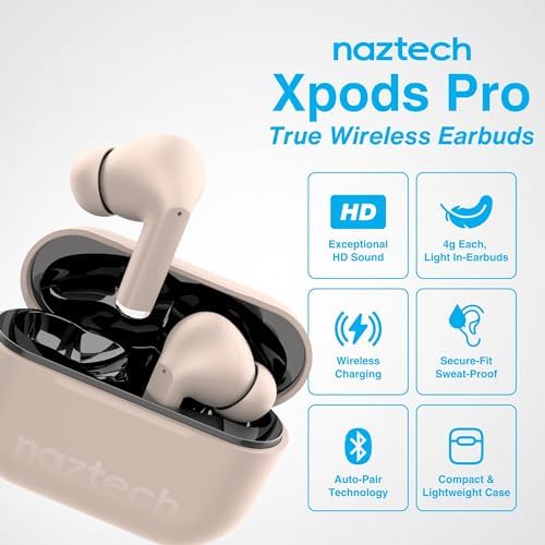 Naztech Xpods PRO True Wireless Earbuds – Advanced Noise Cancelling Sports Earbuds with Touch Control, IPX4 Waterproof Design, High-Definition Sound, Secure Fit for Active Lifestyles, Wireless Charging Case Included – Red Edition for Enhanced Mobility and Performance