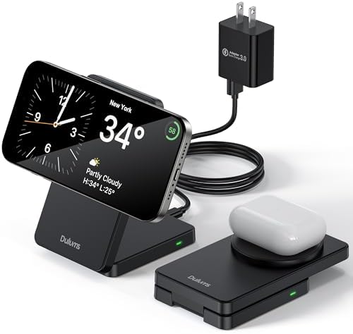 Compact Magnetic 15 W Fast Wireless Charging Stand – Ultimate Travel Charger for i Phone 16 Series and Air Pods – Lightweight, Foldable Design for On-the-Go Convenience – Enhanced Safety Features and Seamless Compatibility