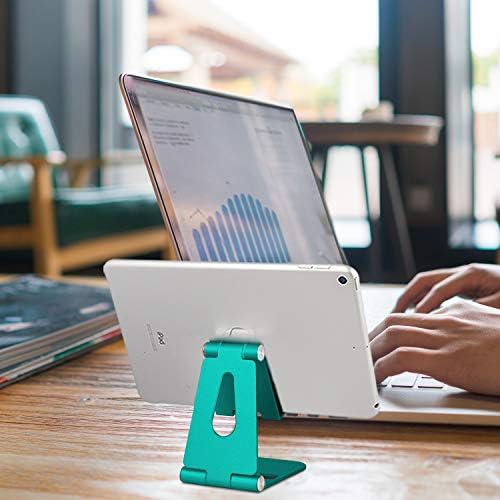 Fully Foldable Cell Phone Stand Holder for Desk Adjustable iPhone Stand Aluminum Compatible with 4″-10″ Phone/Kindle/Tablet/iPad/iPhone – Rose Gold + Spearmint Green – Enhanced Compatibility and Speed