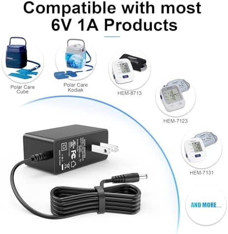 Ultra-Reliable 6 V DC Power Adapter – Optimal Charging Solution for Breg Polar Care Cube, Baby Monitors & AT&T Phones – 1 A Fast Charge for Consistent Device Performance – Essential Power Supply for Diverse Applications and Maximum Efficiency
