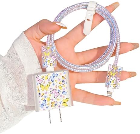 Charming Flower Butterfly Cable Protector for i Phone Chargers – Stylish Bright Blue Data Cable Saver for i Phone 11, 12, 13, 14 Pro Max, XS, XR, X, 7 & 8 Plus – Durable Cord Shield Enhancing Lifespan & Connection Reliability – Perfect i Phone Charger Accessory for Everyday Use