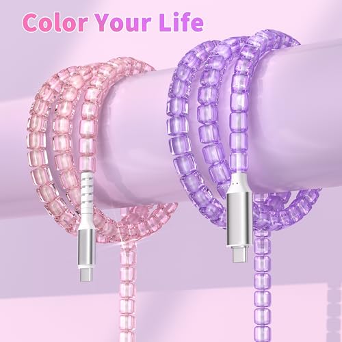 Stylish MFi Certified USB C to i Phone Charger Cable – 3 FT Square Beaded Purple Design for Rapid 66 W Fast Charging & High-Speed Data Sync – Compatible with i Phone 14, 13, 12, 11 Plus, Pro Max & i Pad 9 th/8 th – Durable, Elegant, and Efficient Charging Solution