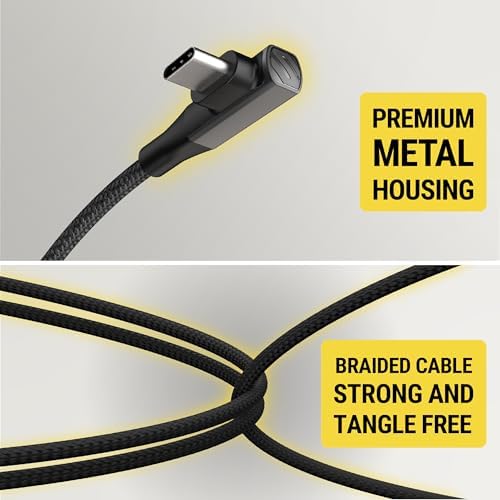Scosche Strikeline 6 ft Premium USB-C Right-Angle Braided Charging Cable – Fast Charge & Sync for Enhanced Device Compatibility – Sleek White/Silver Design for Gamers & Professionals