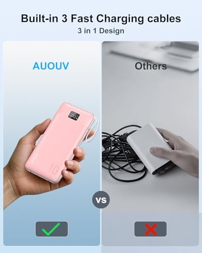 Revolutionize Your Charging Experience with ANOUV 10,000 m Ah Portable Power Bank – Built-in Cables & AC Plug for Fast, On-the-Go USB-C Charging, Compatible with i Phones and All Smart Devices – LED Display for Real-Time Battery Monitoring – The Ultimate Travel Essential for Efficiency and Convenience