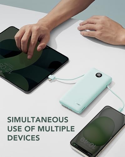 VRURC 10000 m Ah Portable Charger with Built-in Cables & AC Plug – Lightweight USB-C Power Bank for Effortless Device Charging on the Go – Stylish Green External Battery for Smartphones and Tablets – Ultimate Travel Companion for Uninterrupted Connectivity and Enhanced Compatibility