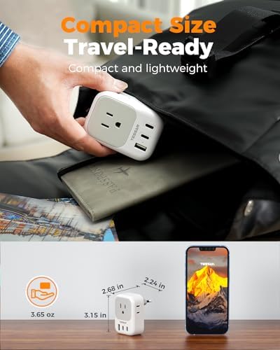 TESSAN Universal European Travel Power Adapter – 3 High-Speed USB Ports (2 USB-C) & 4 AC Outlets for Seamless Device Charging Across France, Germany, Spain, Greece & More – Compact Multi-Port Solution for Global Travelers – Ultimate Type E/F Plug Converter for Efficient Connectivity