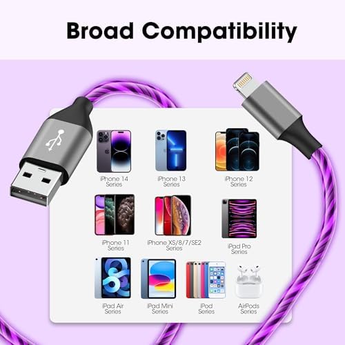 Illuminate Your Charging Routine with the 3.3 ft Light-Up i Phone Charger Cable – MFi Certified LED Charging Cord for i Phone 14/13/12/11/XR/XS/X/8, i Pad, Air Pods, and More – Fast Charging with Vibrant Blue Glow for Enhanced Visibility and Performance
