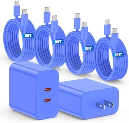 Ultra-Fast 40 W Dual-Port USB-C Charger with 4 Premium 6 FT Cables | Perfect for i Phone 16/15 Pro Max, i Pad Pro & Samsung S24 | Compact, Travel-Ready Design for Effortless Charging | Experience Rapid Power Delivery & Versatile Compatibility for All Devices