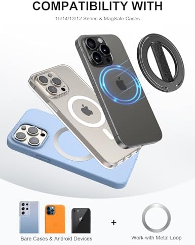 EWA Mag One Ultra Phone Grip Stand – Advanced Elastic Finger Loop & Magnetic Kickstand Holder for i Phone 16, 15, 14, 13 Pro/Max/Plus – Optimal Hands-Free Viewing & Superior Grip Stability – Sleek Black Design for Everyday Convenience