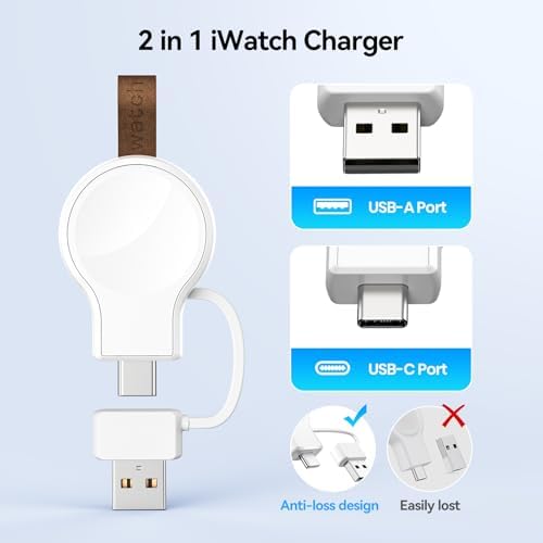 Portable Magnetic Wireless Charger for Apple Watch – Fast Charging i Watch Accessory for Ultra, Series 1-9, and SE – Travel-Friendly Cordless Design for Ultimate Convenience and Durability