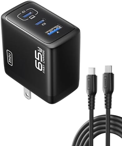 INIU 3-Port USB C Charger Block – 65 W PD Fast Charging Wall Adapter with Compact Foldable Plug, Ga N Technology for Ultimate Efficiency – Multi-Device Compatibility for Mac Book Pro/Air, i Phone 16, Samsung S25, i Pad Pro & More – Travel-Friendly Design for Rapid Power Delivery