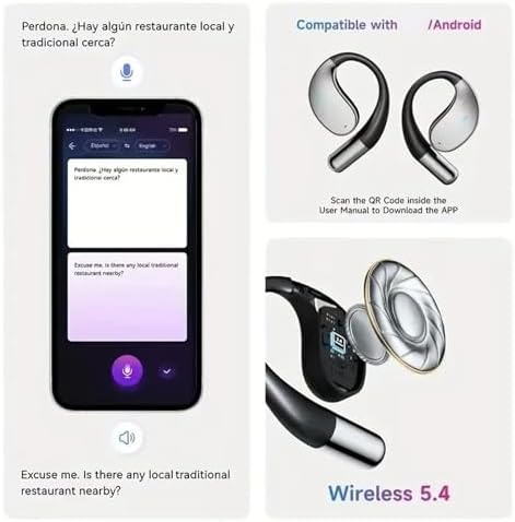 Revolutionary AI Translation Earbuds – Advanced Wireless Open-Ear Headphones with Superior Noise Cancellation and Hi-Fi Sound Quality, Supporting 144 Languages for Effortless Global Communication – LCD Touch Display for Intuitive Control – Perfect for Travelers, Professionals, and Language Enthusiasts – Elevate Conversations and Audio Playback with the Q16 Pro AI