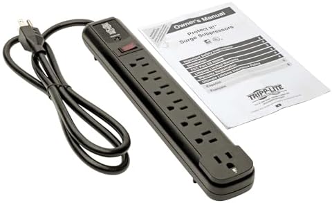 Tripp Lite 7-Outlet Surge Protector Power Strip with 6 Right Angle & 1 Transformer Outlet – 4 ft Durable Cord, Lifetime Warranty & $25 K Equipment Insurance for Enhanced Device Safety – Ideal for Home & Office Use in Light Gray Finish