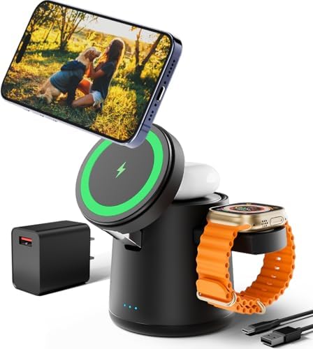 2025 Enhanced 3-in-1 Apple Charging Station: Adjustable Wireless Dock with Fast Charging for i Phone 16/15/14/13/12 Pro Max, Apple Watch, and Air Pods – Eco-Friendly, Portable Design for Ultimate Convenience and Productivity