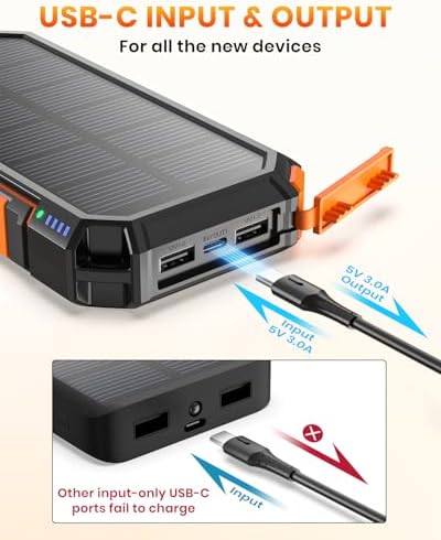 26800 m Ah Riapow Solar Power Bank – High-Capacity Wireless Portable Charger with USB C PD & QC3.0 Fast Charging – 4 Output Ports for Simultaneous Device Charging – Dual Flashlights for Camping & Emergency Use – Ultimate Outdoor Power Solution
