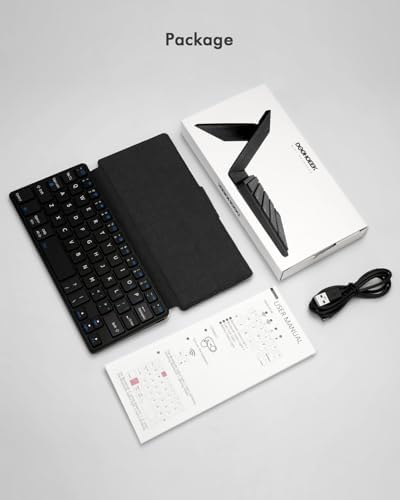 Doohoeek Universal Bluetooth Mini Keyboard – Portable Dual-Device Wireless Keypad with Orange Navigation Keys & Adjustable Stand for Android, i OS, and Windows – Perfect Travel Companion for Galaxy Z Fold & i Pad Mini Users – Boost Your Productivity On-the-Go