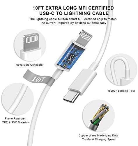 Power Up Your i Phone 16/15: 10 FT Fast Charging Cable Duo with 20 W USB-C Wall Chargers – Ultimate Connectivity for Your i Phone 16 Plus, Pro, Max, and 15 Series – Extended Reach and Rapid Charge Efficiency for On-the-Go Power Solutions