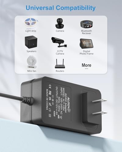 Universal 12 V AC/DC Power Adapter – 4 A High-Efficiency Converter with 14 Interchangeable Tips for LED Strip Lighting, CCTV Cameras, Monitors & Routers – Global Voltage Compatibility (100-240 V) for Optimal Performance and Versatile Power Solutions
