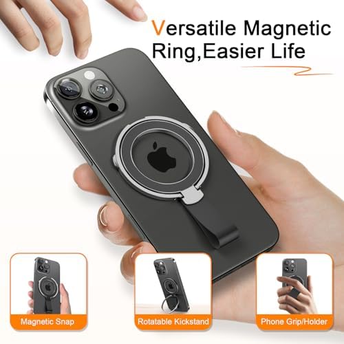 Mag Safe Universal Phone Grip & Kickstand for i Phone 12-16 Pro Max – Versatile Double-Sided Magnetic Holder for Secure Handling & Hands-Free Viewing in Gym, Kitchen & Beyond – Sleek Black Silicone Design for Stylish Convenience and Optimal Performance