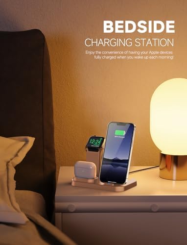 Revolutionary 3-in-1 Wireless Charging Dock for Apple Devices – Streamlined Charging Station for i Phone, Apple Watch, and Air Pods with Fast Charging 18 W Adapter in Sleek Graphite Black – Perfect for Home and Office Organization