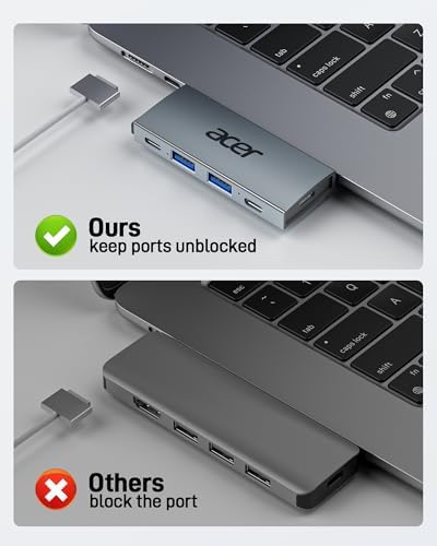 Acer USB C Hub for Mac Book Pro/Air M1 M2 M3 – Ultimate 6-in-2 Detachable Adapter with 4 K@60 Hz HDMI, Dual USB-A & USB-C 3.0 Ports, and 100 W PD Charging for Unmatched Multi-Device Connectivity and Enhanced Productivity Solutions