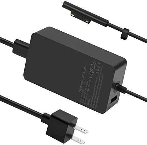 High-Performance 44 W Surface Charger for Microsoft Devices – Fast Charging Power Supply Adapter with 6.2 Ft Cord, Compatible with Surface Pro 3/4/5/6/7, Surface Laptop & Go, USB Port for Simultaneous Device Charging, Enhanced Safety Features
