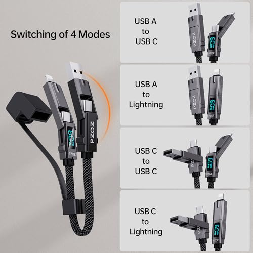 PZOZ 4-in-1 Keychain Fast Charging Cable – Ultra-Portable LED Display Charger for i Phone, Samsung & More – 140 W Multi-Device Power Solution with Durable Design for Everyday Use