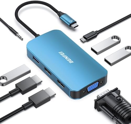 Maximize Your Productivity with the BENFEI 8-in-1 USB C Docking Station: Triple Display Hub Featuring Dual HDMI, VGA, 3 USB 3.0 Ports & 100 W Power Delivery for Effortless Mac Book Pro & XPS Connectivity
