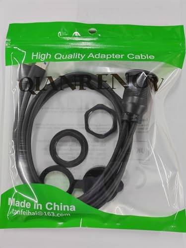 QIANRENON Waterproof Dual USB C 3.0 Extension Cable Adapter – 1 m Panel Mount for Car, Boat, Truck & Motorcycle – High-Speed Data Transfer & Enhanced Compatibility for Outdoor Use