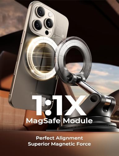 LISEN Premium 360° Adjustable Suction Cup Phone Holder – Versatile Vacuum Magnetic Mount for i Phone 12-16 Pro Max with Enhanced Mag Safe Compatibility, Foldable Design for Effortless Car and Mirror Use, Ultimate Stability on Smooth Surfaces for Safe Driving and Easy Navigation