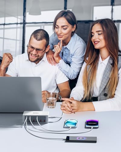 220 W Ga N USB-C Charging Station – 12-Port High-Speed Hub with 65 W Laptop Adapter for Mac Book, i Pad, and More – Sleek Black Multi-Device Power Solution for Home, Office, and Travel – Efficient Charging for Tech Enthusiasts and Families
