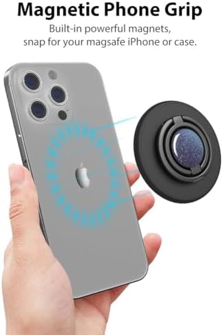 Revolutionary Mag Safe Magnetic Phone Grip and Kickstand – Sleek Black Weave Ring Holder for Ultimate Hands-Free Convenience and Effortless Wireless Charging – Dual Functionality for Enhanced Security and Stability, Perfect for i Phone Users on the Go