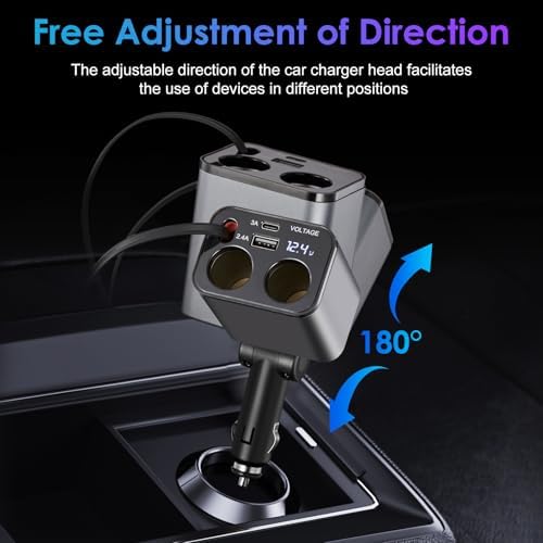 Ultimate 6-in-1 Retractable Car Charger: 159 W Fast Charging for i Phone 15/15 Pro Max, Galaxy, and Pixel – USB-C & Dual Cigarette Lighter Adapters for Multi-Device Convenience and Tangle-Free Storage