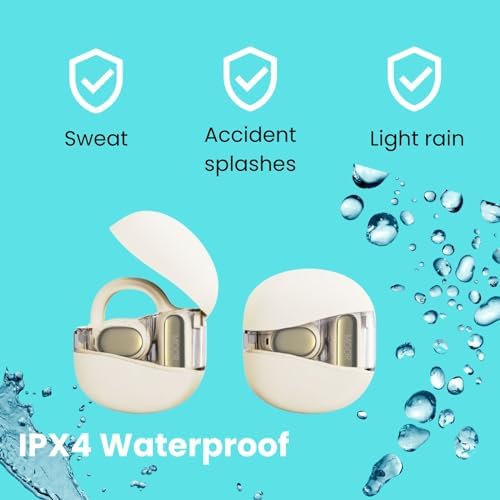 Discover the MOOR Beige Open Wave Wireless Earbuds: Premium Bluetooth 5.3 Headphones with 40-Hour Playtime, Enhanced ENC Noise Cancelling, and 16.2 mm Dynamic Drivers for Immersive Stereo Sound – IPX4 Waterproof Design for Active Lifestyles, Perfect for Commuting and Outdoor Adventures.
