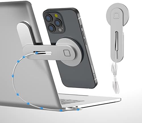 Sleek Aluminum Laptop Phone Holder with 15 W Fast Wireless Charger – Magnetic Mount for i Phone 12/13/14/15 Series – Modern Minimalist Monitor Clamp for Elevated Workspace Efficiency and Style