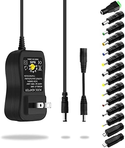 Universal 36 W AC/DC Power Adapter with 14 Interchangeable Tips – Adjustable 3-12 V Output for Optimal Device Compatibility – Efficient Power Supply Converter for Electronics, Routers, and More – Compact Design for Home and Travel Use