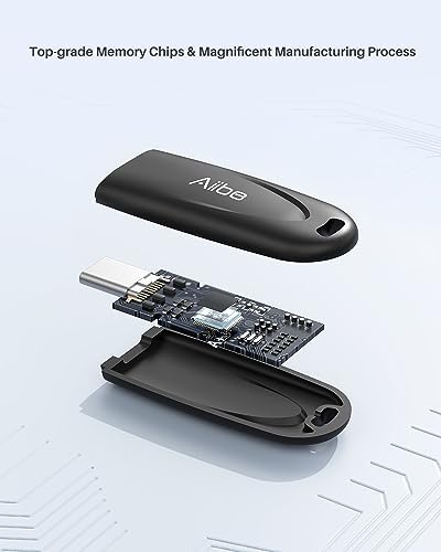 Aiibe 128 GB High-Speed USB 3.2 Type-C Flash Drive – Ultra-Slim Portable Memory Stick for Effortless Data Storage on Mac Book, Laptops, Smartphones, Tablets & i Phone 16 – Lightning-Fast 450 MB/s Transfer Speed, Ideal for Students & Professionals