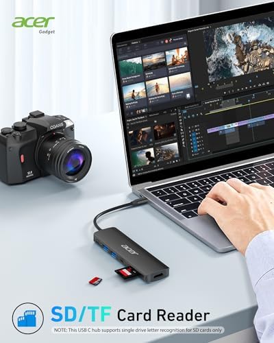 Acer 7-in-1 USB C Hub with 4 K HDMI Splitter – Ultimate Connectivity Solution for Laptops & PCs – Fast 5 Gbps Data Transfer, PD 100 W Charging & SD Card Reader – Transform Your Workspace with Enhanced Performance and Versatility