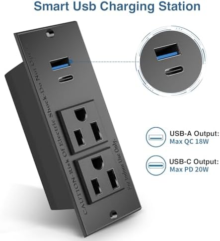 Transform Your Workspace with the Recessed Conference Power Strip Socket – Versatile 2-Outlet Charging Station with Dual USB Ports for Rapid Device Powering and Enhanced Organization in Professional Settings