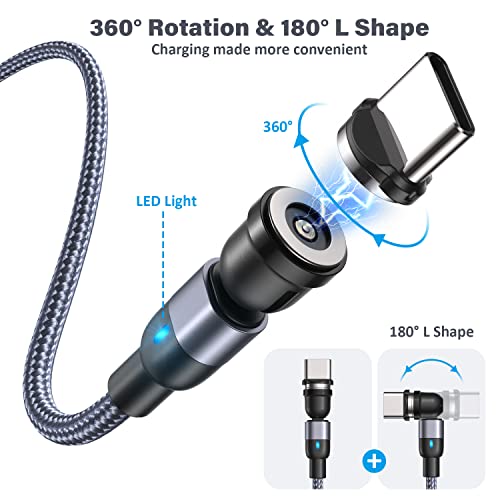 Revolutionary 3-in-1 Magnetic Charging Cable Set – 4 Pack with 540° Rotating Magnet (3.3 ft, 6.6 ft, 6.6 ft, 10 ft) – Durable Nylon Braided USB Cables Compatible with Micro, Type C, and i Phone Devices for Fast, Hassle-Free Charging and Ultimate Convenience