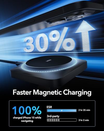 Revolutionize Your Drive with the ESR 15 W Mag Safe Car Mount Charger – Fast Wireless Charging for i Phone 12-16, Featuring Cryo Boost for Optimal Cooling, Apple-Certified Magnetic Phone Charger for Effortless Compatibility and Enhanced Performance on the Go
