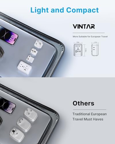 VINTAR All-in-One Global Travel Adapter: Ultimate Universal Power Converter with 4 AC Outlets & 3 High-Speed USB Ports (2 USB-C) – Enhanced Worldwide Compatibility for Europe, UK, Australia, Japan, and Africa – Must-Have Travel Accessory with Interchangeable Plug Attachments for Effortless Device Charging