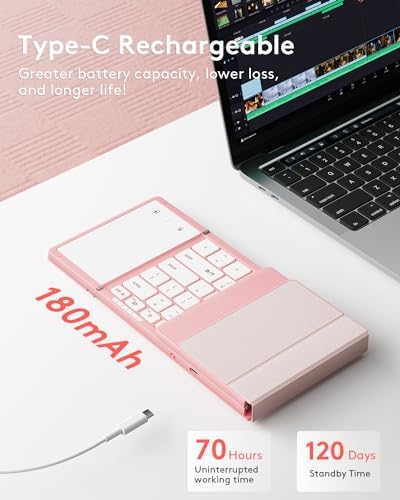 Samsers Portable Foldable Bluetooth Keyboard with Touchpad – Multi-Device Wireless Travel Companion for i OS, Android, Windows & Mac OS – Effortless Workflow with Bluetooth 5.1 and Long Battery Life – Perfect for On-the-Go Professionals