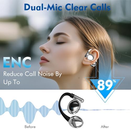 Premium Open-Ear Wireless Earbuds with Bluetooth 5.3 – Advanced Environmental Noise Cancellation for Enhanced Sound Clarity – Ergonomic Sports Headphones with Secure Fit and LED Charging Case – Ideal for Running, Cycling, and Active Lifestyles