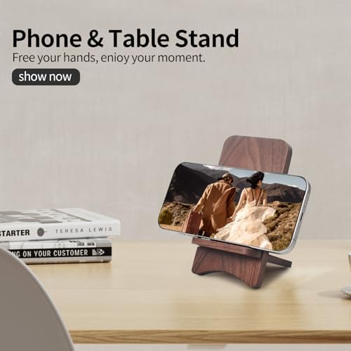 Versatile Solid Wood Phone Stand – Premium Desktop Holder for All Phone Types, Non-Slip Design with Sleek Black Finish, Ideal for Home & Office Use, Enhancing Productivity and Style