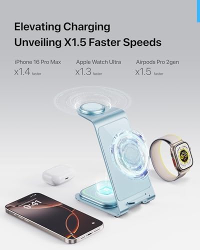 Intoval 3-in-1 Wireless Charging Station: Sleek Fast Charger for i Phone 16/15/14/13/12/11/X Pro Max, Apple Watch 10 Ultra/3 SE/9/8/7/6/5/4/3/2, and Air Pods Pro/4/Pro 2/3 – Ultimate Compatibility and Efficient Power Management in Stylish Silver Finish