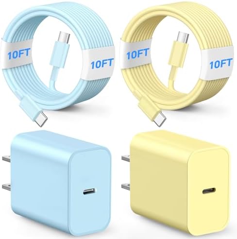 Power Up with Style: 2-Pack 20 W USB C Fast Charger with 10 FT 60 W Charging Cable – Ideal for i Phone 16/15 Series – Compact, Efficient, and Colorful Design for Enhanced Compatibility and Speed